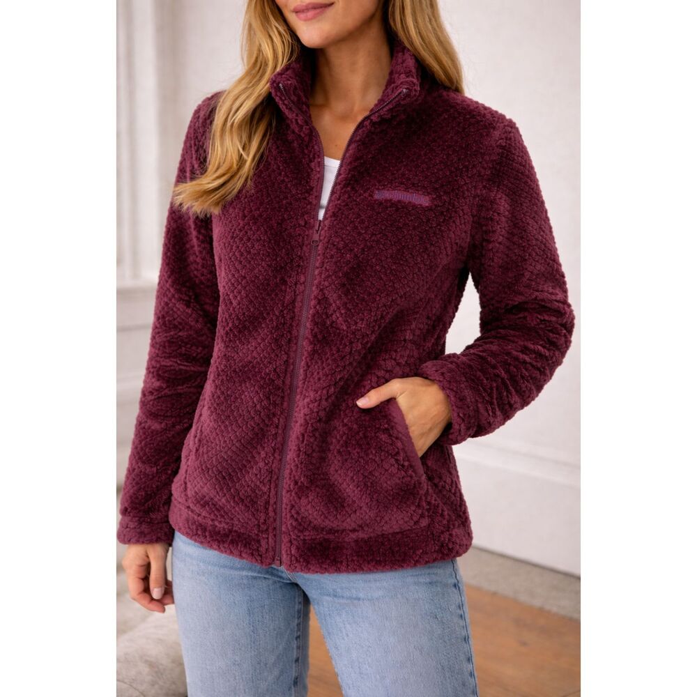 Columbia Sherpa Fleece Jacket Plush Zip Cozy Winter Burgundy M